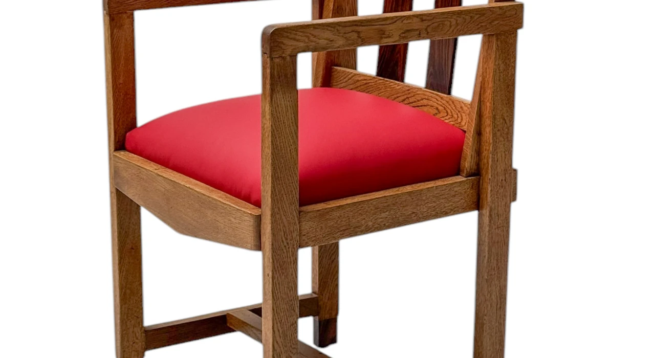 Art Deco Modernist Armchair with Red Leather Seat, 1920s